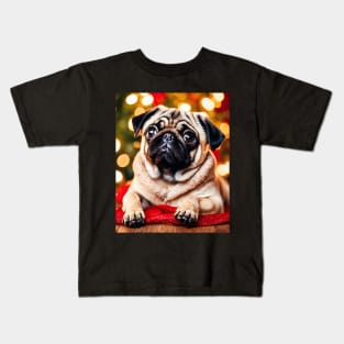 Cute Pug Dog Christmas Kids T-Shirt